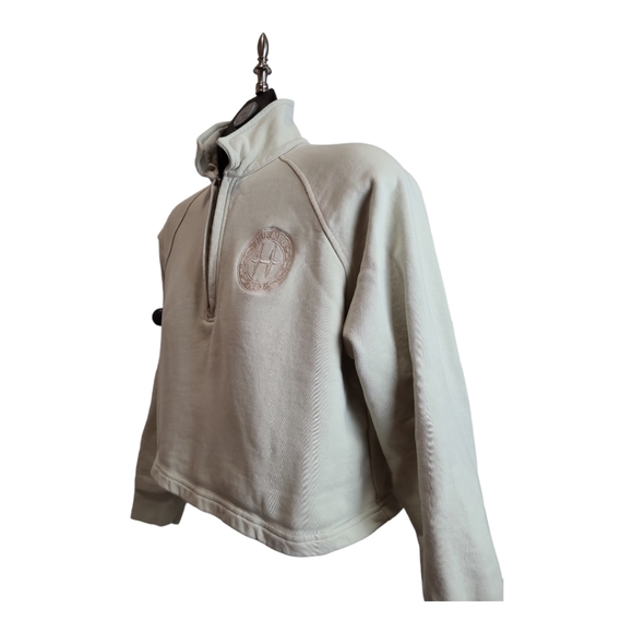 Huf class 1/4 Zip Crop Polo French terrycloth Sweatshirt cream mock neck women S - Picture 7 of 17